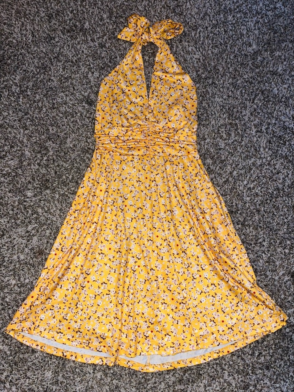 Yellow Floral Halter Midi Dress - Picture 2 of 6